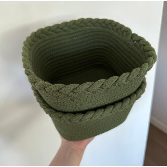Set/3 Woven Rope Basket Green Organization Storage decor boho natural rustic bin - Picture 3 of 6